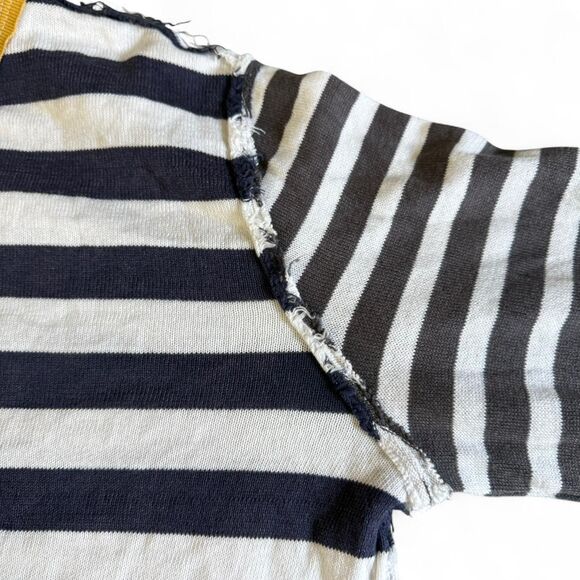 Free People S Striped Sawyer Stripe Thermal Henley T-Shirt Navy Cream Gold - Picture 7 of 9